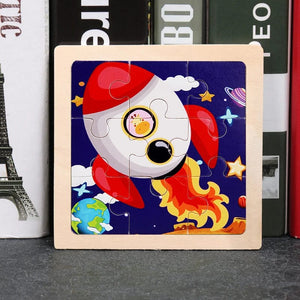 Planet Gates 9 Pieces Montessori Wooden Kid Toy 3D Children Education Materials Cartoon Dinosaur Transportation Puzzles Learning Toys