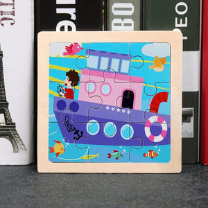 Planet Gates 9 Pieces Montessori Wooden Kid Toy 3D Children Education Materials Cartoon Dinosaur Transportation Puzzles Learning Toys