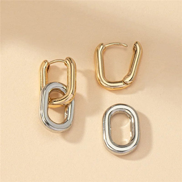 Planet Gates 9 Stainless Steel Square Earrings Gold Color Geometric Square Hoop Earrings for Women Huggie Punk Hip-Hop Metal Round Circle