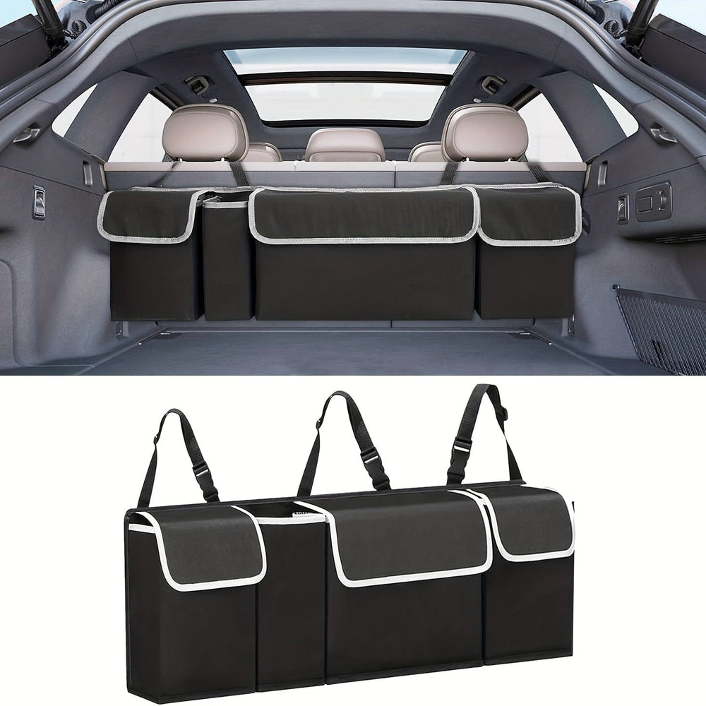 Planet Gates 90*12*25cm 1pc 600D Oxford Cloth Car Trunk Storage Bag, Car Seat Back Storage Bag, Foldable Waterproof Storage Bag With 4 Pockets
