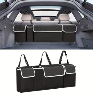Planet Gates 90*12*25cm 1pc 600D Oxford Cloth Car Trunk Storage Bag, Car Seat Back Storage Bag, Foldable Waterproof Storage Bag With 4 Pockets
