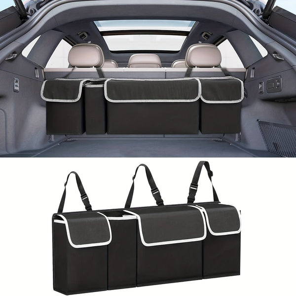 Planet Gates 90*12*25cm 1pc 600D Oxford Cloth Car Trunk Storage Bag, Car Seat Back Storage Bag, Foldable Waterproof Storage Bag With 4 Pockets