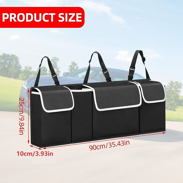 Planet Gates 90*12*25cm 1pc 600D Oxford Cloth Car Trunk Storage Bag, Car Seat Back Storage Bag, Foldable Waterproof Storage Bag With 4 Pockets