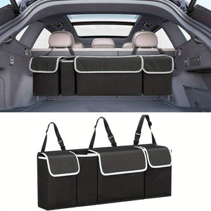 Planet Gates 90*12*25cm 1pc 600D Oxford Cloth Car Trunk Storage Bag, Car Seat Back Storage Bag, Foldable Waterproof Storage Bag With 4 Pockets