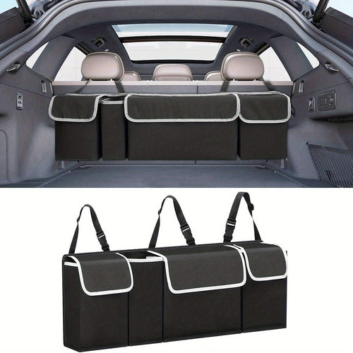 Planet Gates 90*12*25cm 1pc 600D Oxford Cloth Car Trunk Storage Bag, Car Seat Back Storage Bag, Foldable Waterproof Storage Bag With 4 Pockets