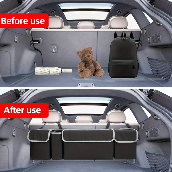 Planet Gates 90*12*25cm 1pc 600D Oxford Cloth Car Trunk Storage Bag, Car Seat Back Storage Bag, Foldable Waterproof Storage Bag With 4 Pockets