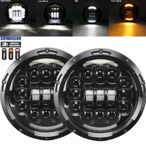 Planet Gates 90w Halo light Black 1 2x Car 7 Inch Led Headlight Hi/Low H4 Halo Angle Eyes DRL For Jeep JK TJ OffRoad Defender Hummer 4x4 Suzuki Samurai Headlamp