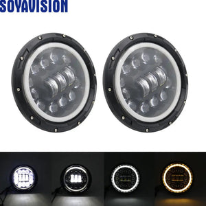 Planet Gates 90w Halo light Black 2x Car 7 Inch Led Headlight Hi/Low H4 Halo Angle Eyes DRL For Jeep JK TJ OffRoad Defender Hummer 4x4 Suzuki Samurai Headlamp