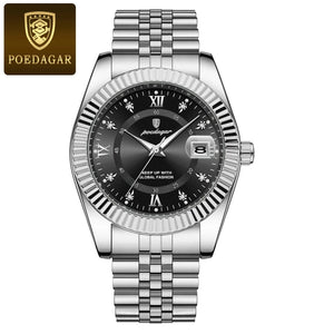Planet Gates 910 Gold Gold POEDAGAR Luxury Sport Wrist Watch For Man Waterproof Luminous Date Men Watch Quartz Stainless Steel Men's Watches Male Reloj+box