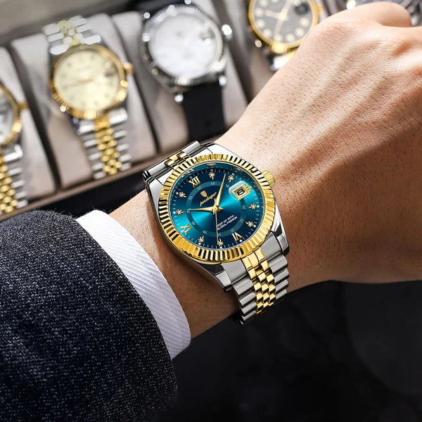 Planet Gates 910 Gold Gold POEDAGAR Luxury Sport Wrist Watch For Man Waterproof Luminous Date Men Watch Quartz Stainless Steel Men's Watches Male Reloj+box