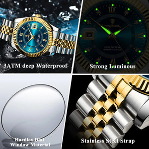 Planet Gates 910 Gold Gold POEDAGAR Luxury Sport Wrist Watch For Man Waterproof Luminous Date Men Watch Quartz Stainless Steel Men's Watches Male Reloj+box