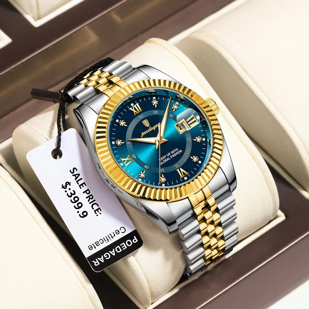 Planet Gates 910 Gold Gold POEDAGAR Luxury Sport Wrist Watch For Man Waterproof Luminous Date Men Watch Quartz Stainless Steel Men's Watches Male Reloj+box