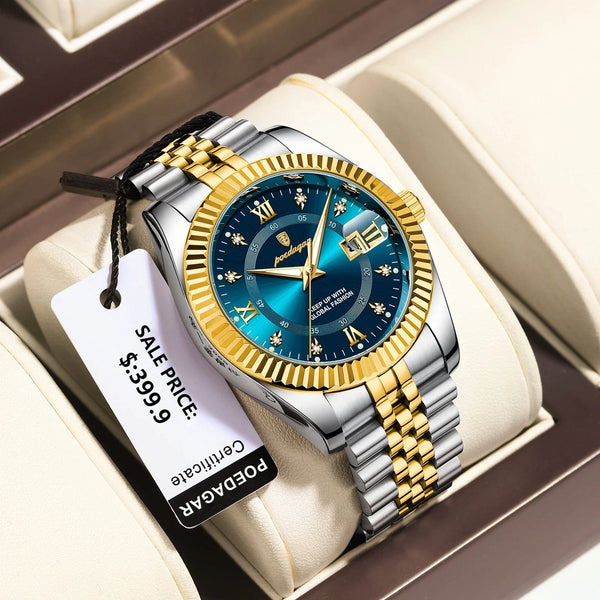 Planet Gates 910 Gold Gold POEDAGAR Luxury Sport Wrist Watch For Man Waterproof Luminous Date Men Watch Quartz Stainless Steel Men's Watches Male Reloj+box
