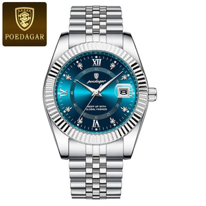 Planet Gates 910 Gold Gold POEDAGAR Luxury Sport Wrist Watch For Man Waterproof Luminous Date Men Watch Quartz Stainless Steel Men's Watches Male Reloj+box