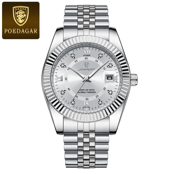 Planet Gates 910 Gold Gold POEDAGAR Luxury Sport Wrist Watch For Man Waterproof Luminous Date Men Watch Quartz Stainless Steel Men's Watches Male Reloj+box