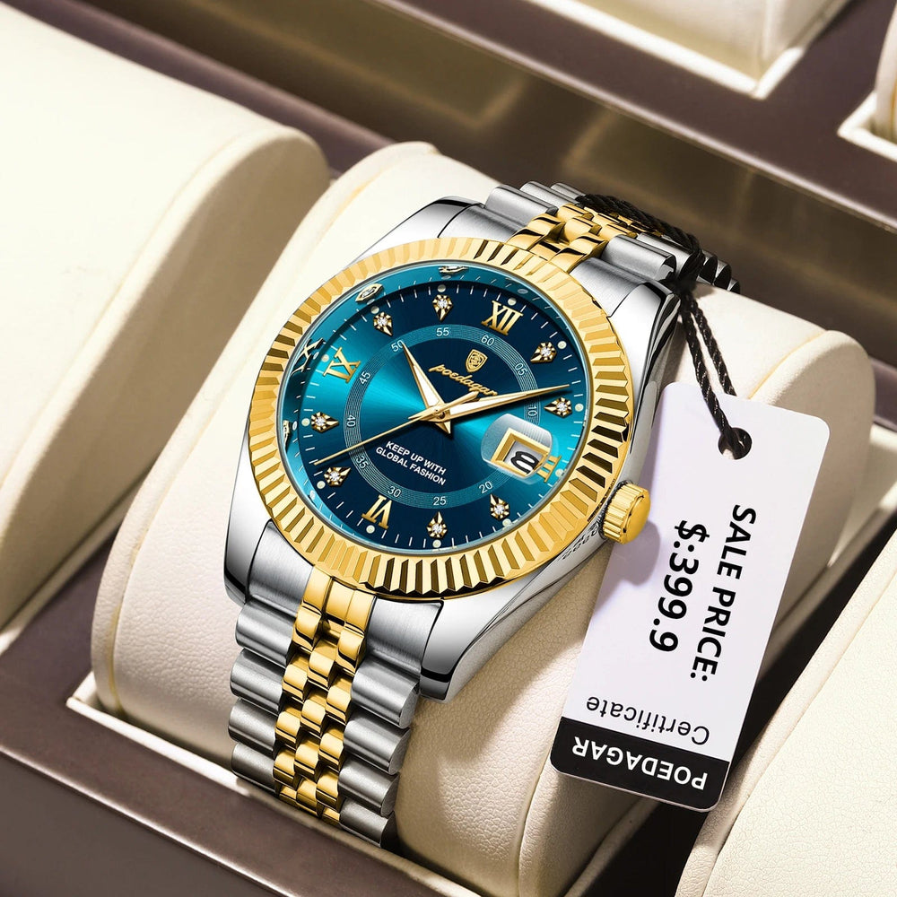 Planet Gates 910 Gold Gold POEDAGAR Luxury Sport Wrist Watch For Man Waterproof Luminous Date Men Watch Quartz Stainless Steel Men's Watches Male Reloj+box
