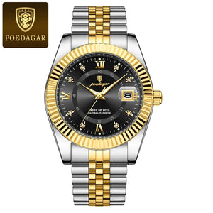 Planet Gates 910 Gold Gold POEDAGAR Luxury Sport Wrist Watch For Man Waterproof Luminous Date Men Watch Quartz Stainless Steel Men's Watches Male Reloj+box