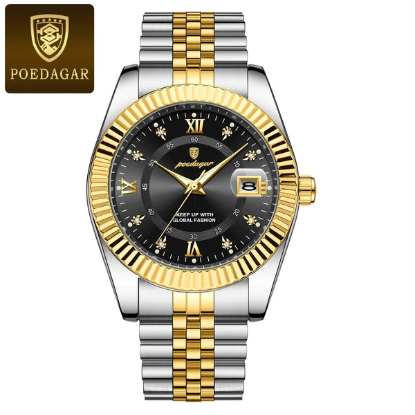 Planet Gates 910 Gold Gold POEDAGAR Luxury Sport Wrist Watch For Man Waterproof Luminous Date Men Watch Quartz Stainless Steel Men's Watches Male Reloj+box