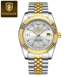 Planet Gates 910 Gold Gold POEDAGAR Luxury Sport Wrist Watch For Man Waterproof Luminous Date Men Watch Quartz Stainless Steel Men's Watches Male Reloj+box