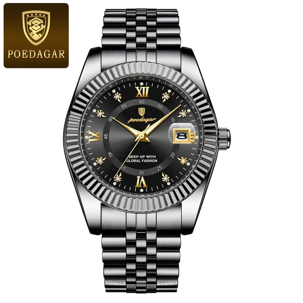 Planet Gates 910 Gold Gold POEDAGAR Luxury Sport Wrist Watch For Man Waterproof Luminous Date Men Watch Quartz Stainless Steel Men's Watches Male Reloj+box
