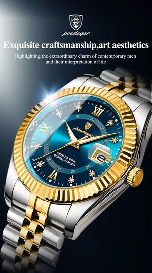 Planet Gates 910 Gold Gold POEDAGAR Luxury Sport Wrist Watch For Man Waterproof Luminous Date Men Watch Quartz Stainless Steel Men's Watches Male Reloj+box