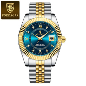 Planet Gates 910 Gold Gold POEDAGAR Luxury Sport Wrist Watch For Man Waterproof Luminous Date Men Watch Quartz Stainless Steel Men's Watches Male Reloj+box