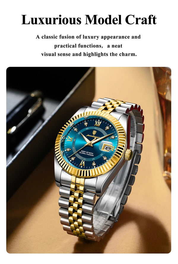 Planet Gates 910 Gold Gold POEDAGAR Luxury Sport Wrist Watch For Man Waterproof Luminous Date Men Watch Quartz Stainless Steel Men's Watches Male Reloj+box