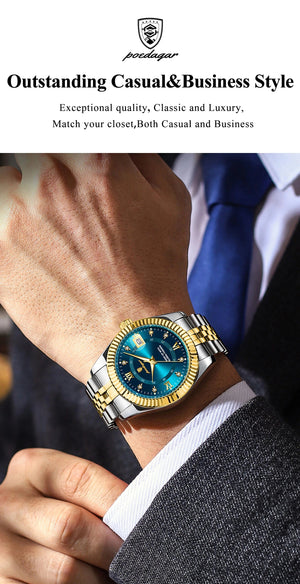 Planet Gates 910 Gold Gold POEDAGAR Luxury Sport Wrist Watch For Man Waterproof Luminous Date Men Watch Quartz Stainless Steel Men's Watches Male Reloj+box