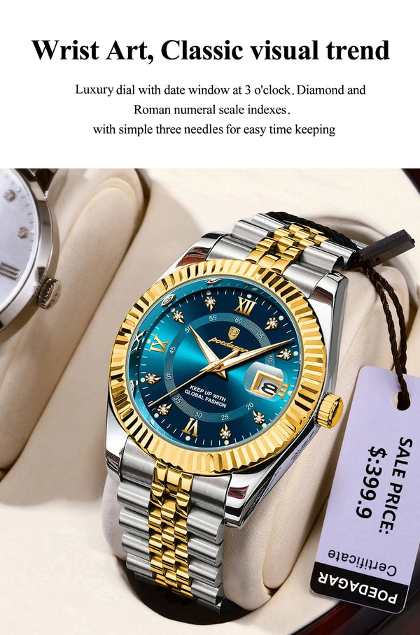 Planet Gates 910 Gold Gold POEDAGAR Luxury Sport Wrist Watch For Man Waterproof Luminous Date Men Watch Quartz Stainless Steel Men's Watches Male Reloj+box