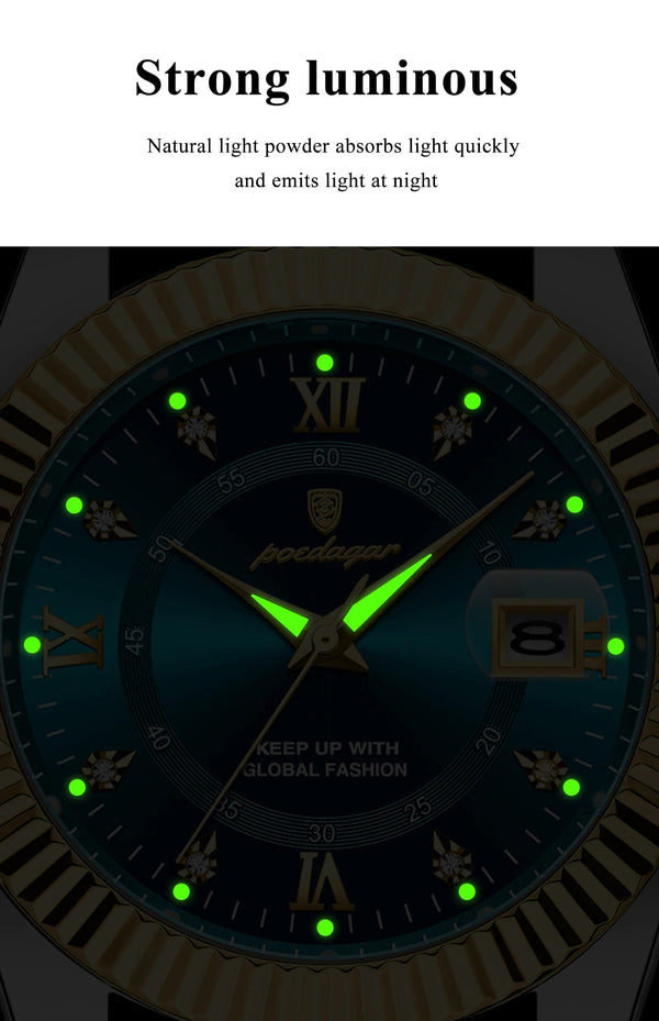 Planet Gates 910 Gold Gold POEDAGAR Luxury Sport Wrist Watch For Man Waterproof Luminous Date Men Watch Quartz Stainless Steel Men's Watches Male Reloj+box