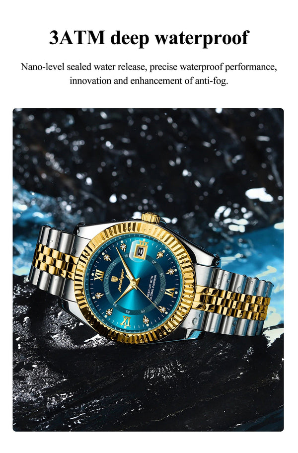 Planet Gates 910 Gold Gold POEDAGAR Luxury Sport Wrist Watch For Man Waterproof Luminous Date Men Watch Quartz Stainless Steel Men's Watches Male Reloj+box
