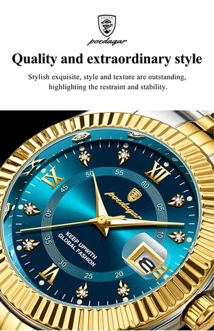 Planet Gates 910 Gold Gold POEDAGAR Luxury Sport Wrist Watch For Man Waterproof Luminous Date Men Watch Quartz Stainless Steel Men's Watches Male Reloj+box