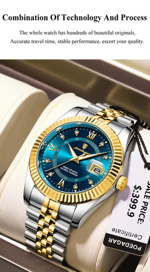 Planet Gates 910 Gold Gold POEDAGAR Luxury Sport Wrist Watch For Man Waterproof Luminous Date Men Watch Quartz Stainless Steel Men's Watches Male Reloj+box