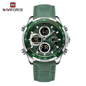 Planet Gates 9197L Gold Green NAVIFORCE Fashion Military Watches for Men Luxury Original Sports Chronograph Watch Waterproof Quartz WristWatch Clock Gift