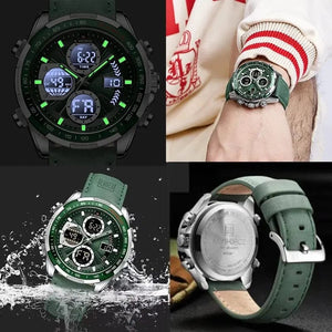 Planet Gates 9197L Gold Green NAVIFORCE Fashion Military Watches for Men Luxury Original Sports Chronograph Watch Waterproof Quartz WristWatch Clock Gift