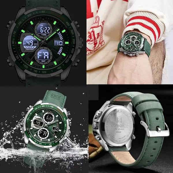 Planet Gates 9197L Gold Green NAVIFORCE Fashion Military Watches for Men Luxury Original Sports Chronograph Watch Waterproof Quartz WristWatch Clock Gift