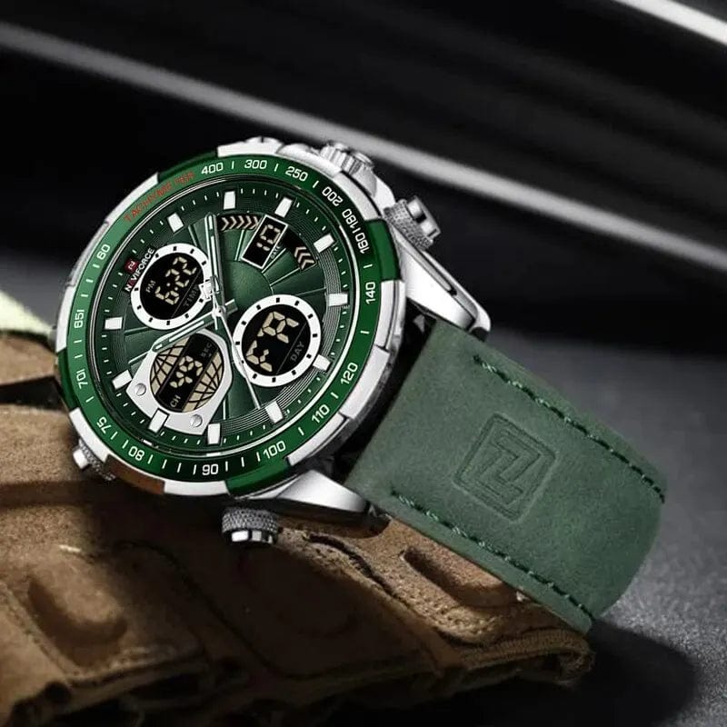 Planet Gates 9197L Gold Green NAVIFORCE Fashion Military Watches for Men Luxury Original Sports Chronograph Watch Waterproof Quartz WristWatch Clock Gift
