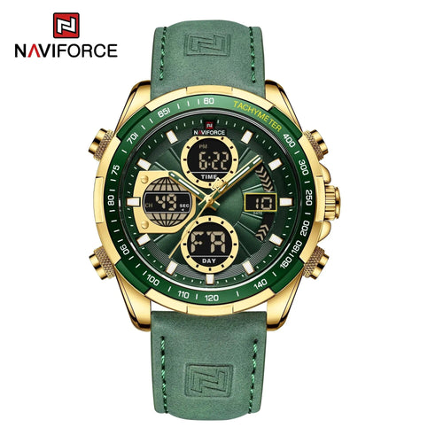 Planet Gates 9197L Gold Green NAVIFORCE Fashion Military Watches for Men Luxury Original Sports Chronograph Watch Waterproof Quartz WristWatch Clock Gift