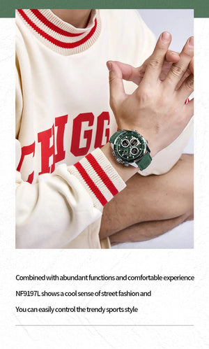 Planet Gates 9197L Gold Green NAVIFORCE Fashion Military Watches for Men Luxury Original Sports Chronograph Watch Waterproof Quartz WristWatch Clock Gift