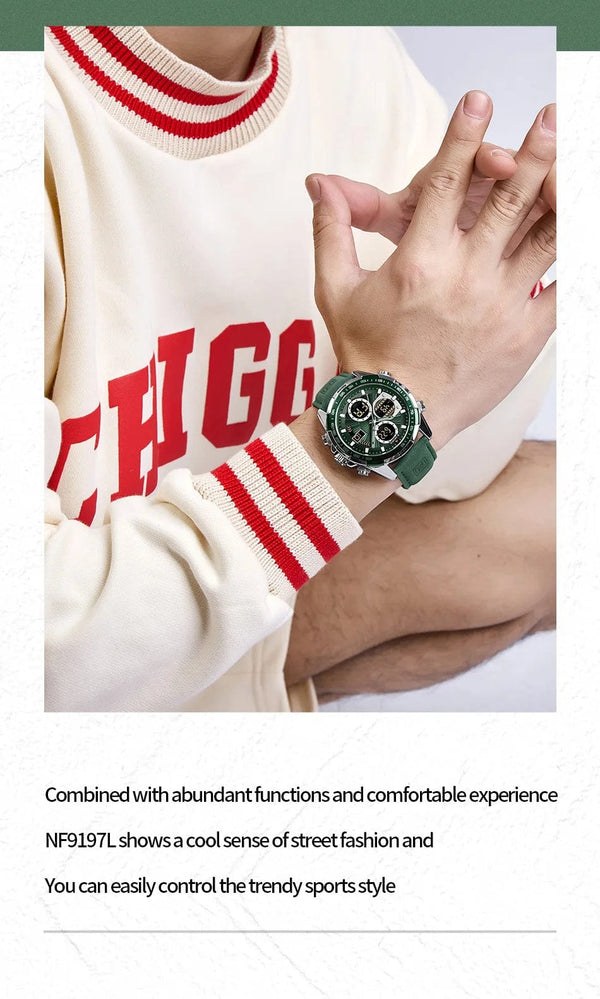 Planet Gates 9197L Gold Green NAVIFORCE Fashion Military Watches for Men Luxury Original Sports Chronograph Watch Waterproof Quartz WristWatch Clock Gift