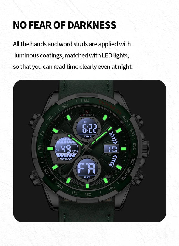Planet Gates 9197L Gold Green NAVIFORCE Fashion Military Watches for Men Luxury Original Sports Chronograph Watch Waterproof Quartz WristWatch Clock Gift