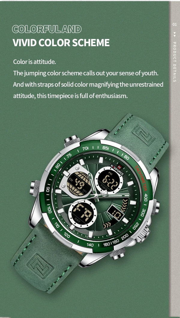 Planet Gates 9197L Gold Green NAVIFORCE Fashion Military Watches for Men Luxury Original Sports Chronograph Watch Waterproof Quartz WristWatch Clock Gift