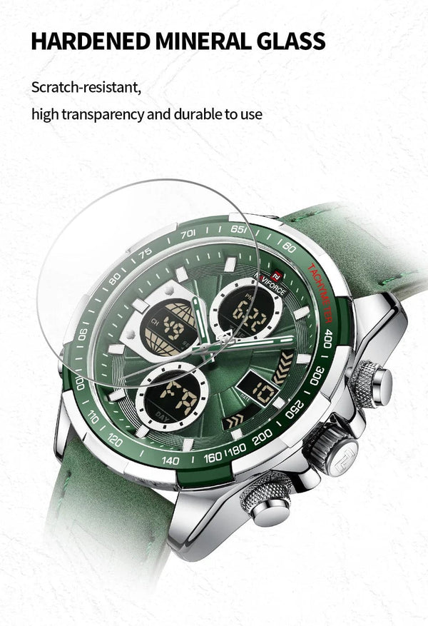 Planet Gates 9197L Gold Green NAVIFORCE Fashion Military Watches for Men Luxury Original Sports Chronograph Watch Waterproof Quartz WristWatch Clock Gift