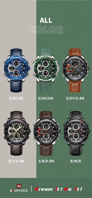 Planet Gates 9197L Gold Green NAVIFORCE Fashion Military Watches for Men Luxury Original Sports Chronograph Watch Waterproof Quartz WristWatch Clock Gift