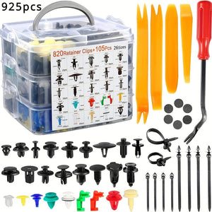 Planet Gates 925/820pcs Automotive Fastener Set - 26 Popular Sizes Of Durable Bumper Mount Clips, Plastic Rivets And Tailgate Handle Bar Clips