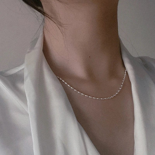 Planet Gates 925 Sterling Silver Necklace With Simple Geometric Beads Choker Shiny And Delicate Collarbone Chain For Women's Fashion Jeweller