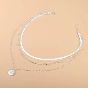 Planet Gates 925 Sterling Silver Three-Layer Round Necklace Simple Snake Chain Charm Ball Chain Party Gift For Women's Exquisite Jewelry
