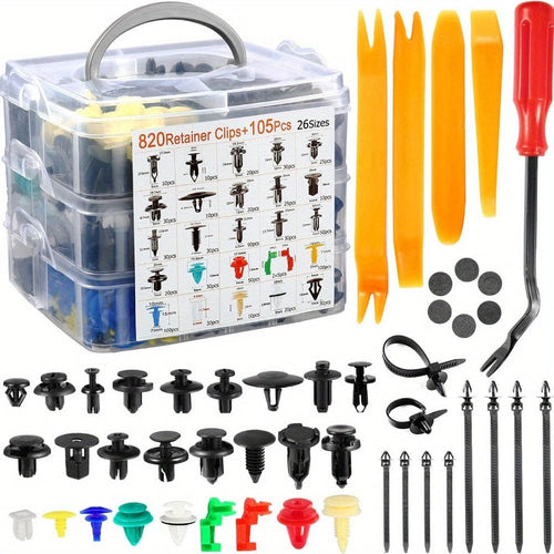 Planet Gates 925pcs Car Retainer Clips Kit 925/820pcs Automotive Fastener Set - 26 Popular Sizes Of Durable Bumper Mount Clips, Plastic Rivets And Tailgate Handle Bar Clips