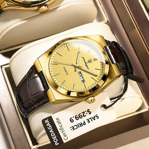 Planet Gates 930 Gold Gold POEDAGAR Luxury Watch for Men Military Leather Man Wristwatch Quartz Clock Waterproof Luminous Date Week Men's Watches Reloj+box