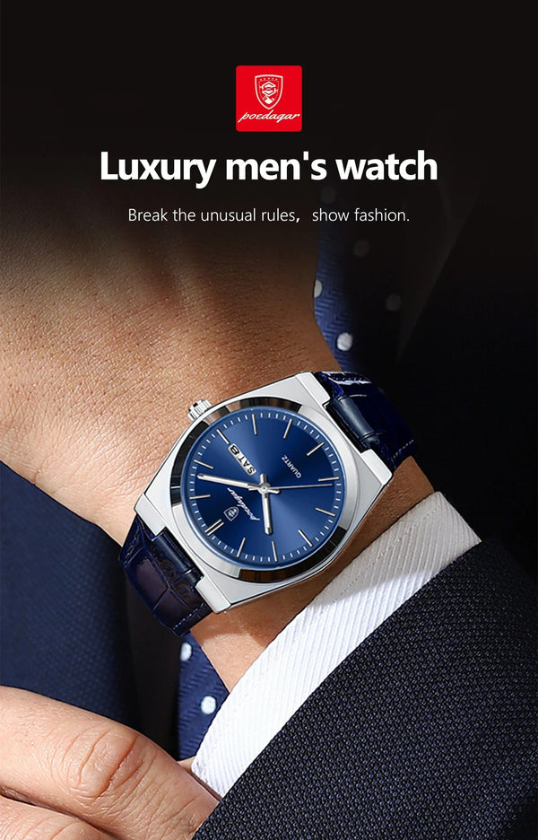 Planet Gates 930 Gold Gold POEDAGAR Luxury Watch for Men Military Leather Man Wristwatch Quartz Clock Waterproof Luminous Date Week Men's Watches Reloj+box